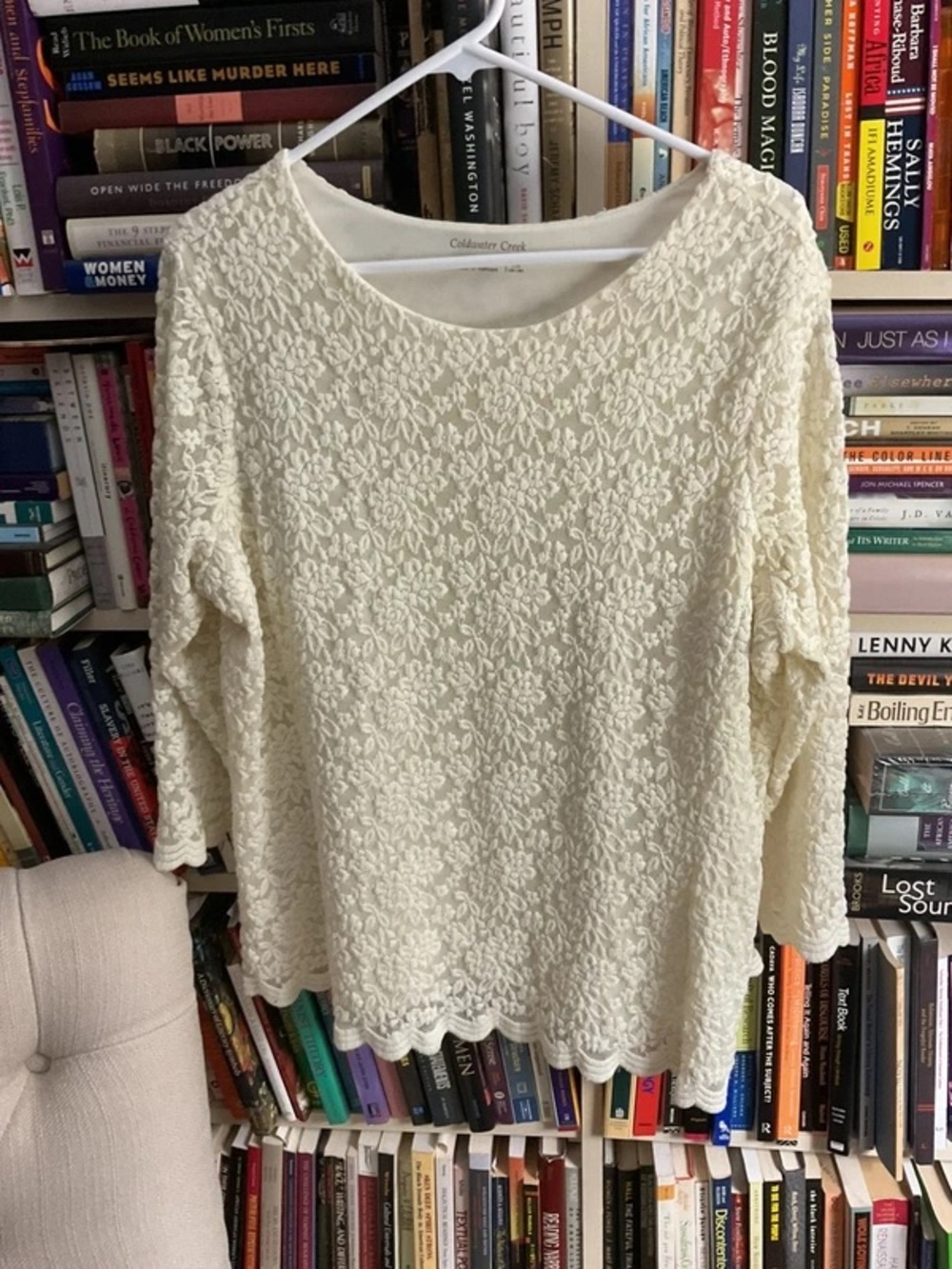 Coldwater Creek Ivory Floral Lace Boatneck Top